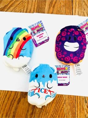 Bears Vs Donuts Plush Lot(3) Cepia 4in Chilly Swirly & Rainbow Have Tags